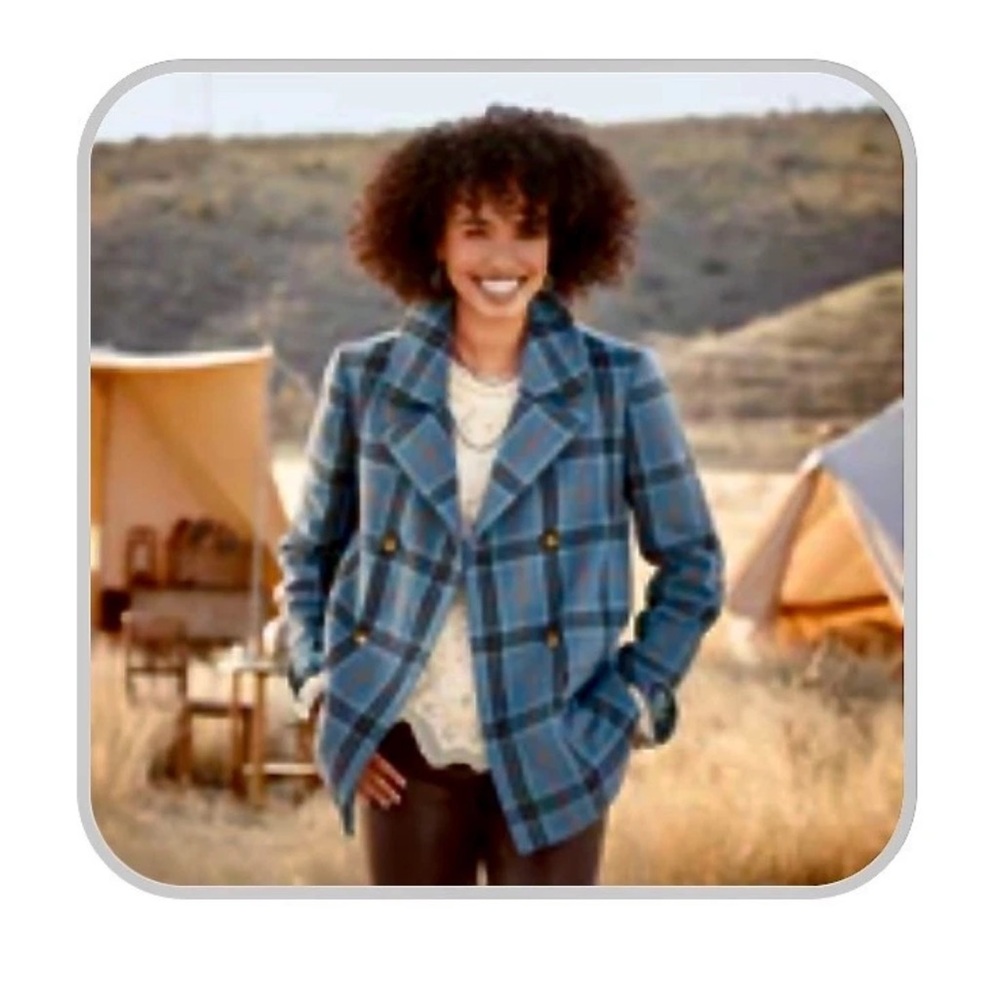 Sundance Women’s S Rift Valley Blue Flannel Plaid Double Breasted Shacket Coat